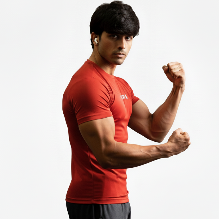 Red Half Sleeves Compression Wear