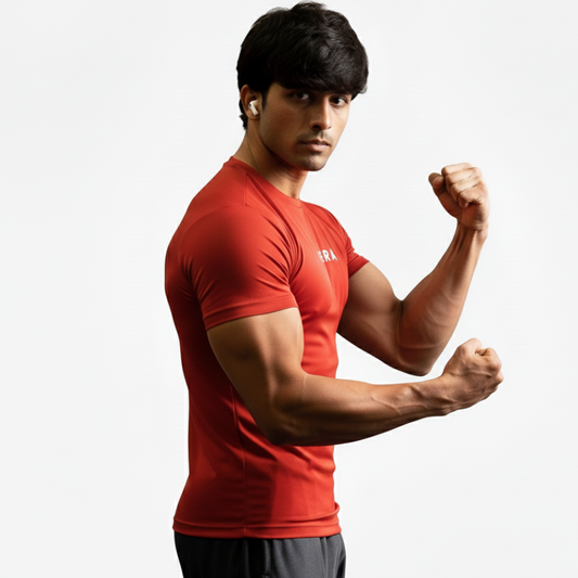 Red Half Sleeves Compression Wear