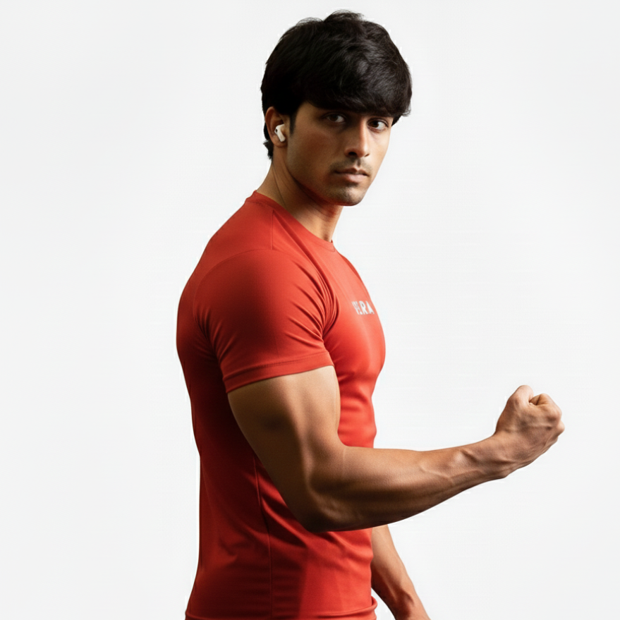 Red Half Sleeves Compression Wear