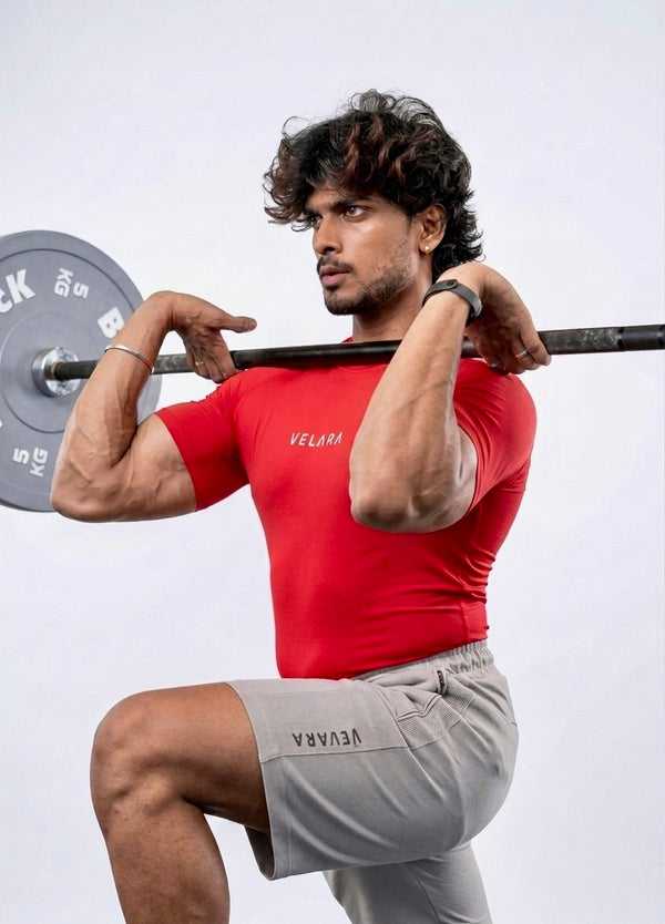 Red Half Sleeves Compression Wear