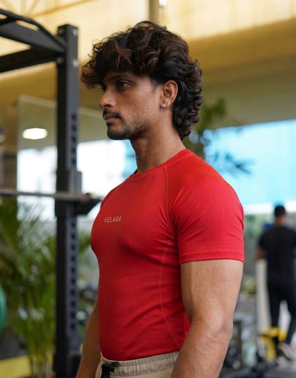 Red Half Sleeves Compression Wear